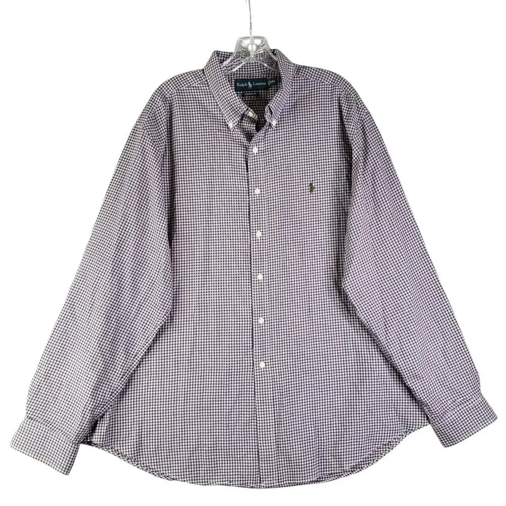 Polo Ralph Lauren Oxford Shirt Mens XXL Plaid Purple Green LS Button Down